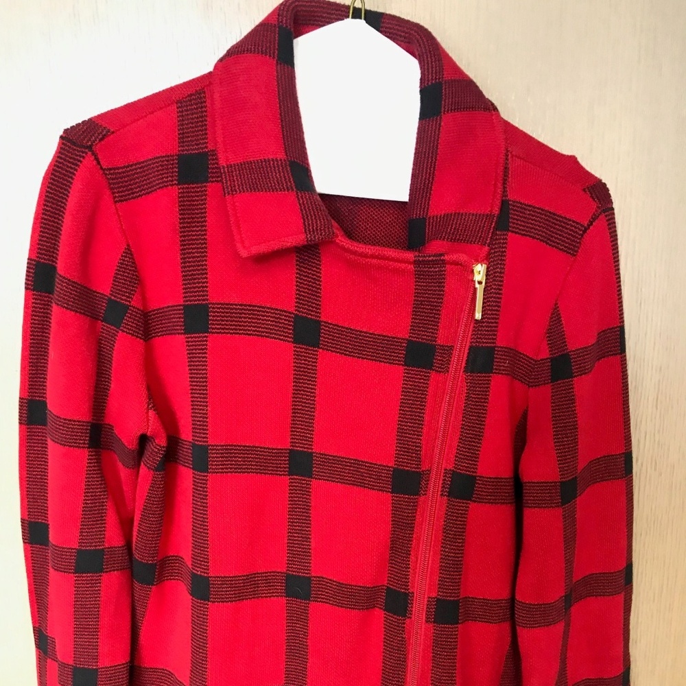 Chaps Red & Black Plaid Zip Up Jacket